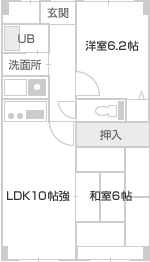 2LDK(洋室6.2帖・和室6帖・LDK10帖強)